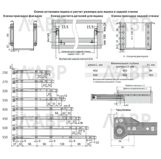 Firmax металлобоксы 500*150мм, 25кг, серый/FRM0396.43 / 09782 / оптом и в розницу / мебельная фурнитура "ЛАВР"