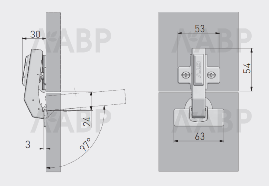 петля GTV угловая 90гр, короткое плечо, доводчик, clip-on(100шт)/ZM-HCKT90-BE-S / 11111 / оптом и в розницу / мебельная фурнитура "ЛАВР"