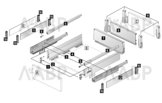 Хеттих/InnoTech Atira ящик 100% выдвижения 144*300мм, PUSH to open, антрацит/9336664 / 97707 / оптом и в розницу / мебельная фурнитура "ЛАВР"