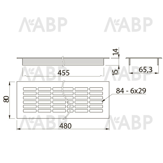 Решетка вентиляционная алюминиевая 480*80мм черный KK-W80800-D2 GTV / 16331 / оптом и в розницу / мебельная фурнитура "ЛАВР"