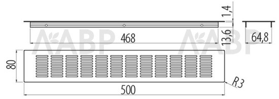 Решетка вентиляционная алюминиевая 500*80мм инокс KK-D50100-06 GTV / 16303 / оптом и в розницу / мебельная фурнитура "ЛАВР"