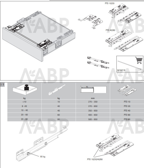 Комплект направляющих Actro для ящиков ArciTech с доводчиком 450мм 9240872 Hettich / 97386 / оптом и в розницу / мебельная фурнитура "ЛАВР"