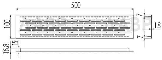 Решетка вентиляционная алюминиевая 500*100мм инокс KK-D50100-06 GTV / 16324 / оптом и в розницу / мебельная фурнитура "ЛАВР"