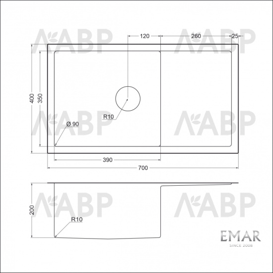 мойка EMAR PVD ЕМВ-124 Nano сатин  универс монтаж 700*400*200  / 62891 / оптом и в розницу / мебельная фурнитура "ЛАВР"
