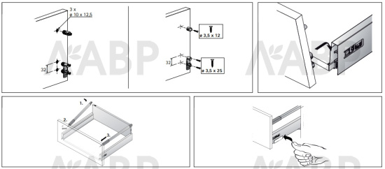Прямоугольный рейлинг для ящика Innotech Atira 350мм левый серый 9194526 Hettich / 37607 / оптом и в розницу / мебельная фурнитура "ЛАВР"
