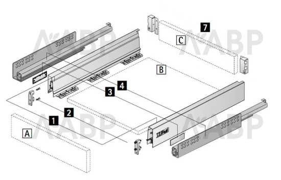 Хеттих/InnoTech Atira ящик 100% выдвижения 70*260мм, PUSH to open, антрацит/9336655 / 97724 / оптом и в розницу / мебельная фурнитура "ЛАВР"