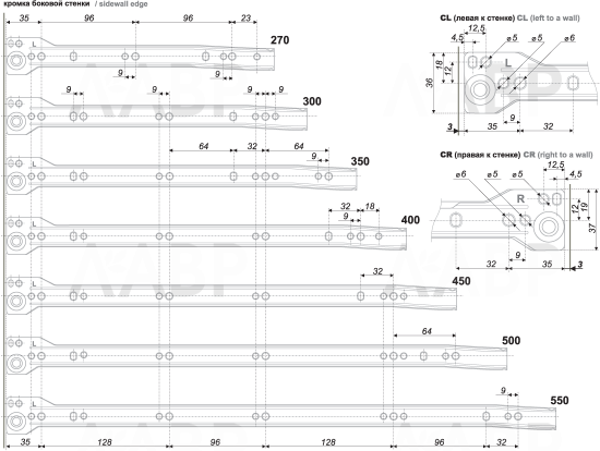 Металлобоксы 400*86мм белые MB08601W/400 Boyard / 709091 / оптом и в розницу / мебельная фурнитура "ЛАВР"