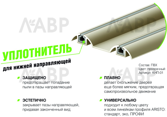 Уплотнитель для нижней направляющей прозрачный КПН-01 (100м) Аристо / 22343 / оптом и в розницу / мебельная фурнитура "ЛАВР"