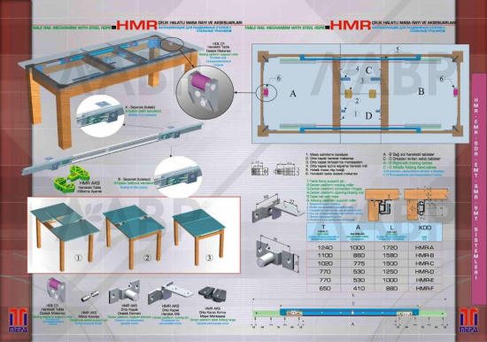 Направляющие для раздвижного стола внутренние синхронные HMR 88 / 06058-1 / оптом и в розницу / мебельная фурнитура "ЛАВР"