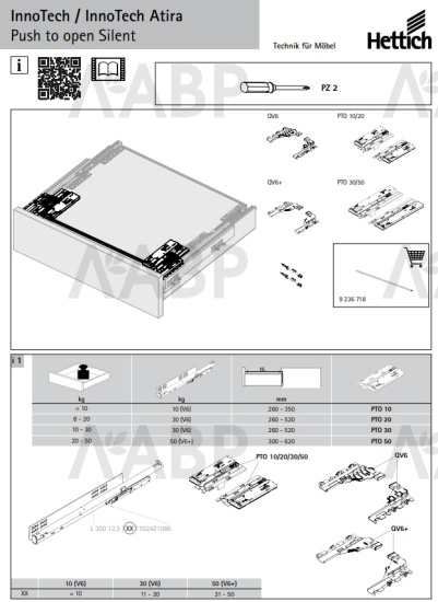 Механизм открывания Push to open Silent на 20кг для Innotech Atira 9240162 Hettich / 37716 / оптом и в розницу / мебельная фурнитура "ЛАВР"