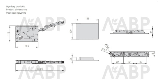 подъемник GTV HORIZON Soft Close, F1100-2250, H300-650мм, вес 2,8-7кг, антрацит/PD-H-MEDIUM-80 / 06166 / оптом и в розницу / мебельная фурнитура "ЛАВР"