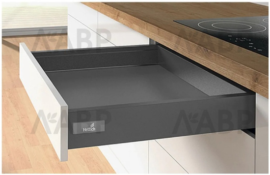 Хеттих/InnoTech Atira ящик 100% выдвижения 70*260мм, PUSH to open, антрацит/9336655 / 97724 / оптом и в розницу / мебельная фурнитура "ЛАВР"