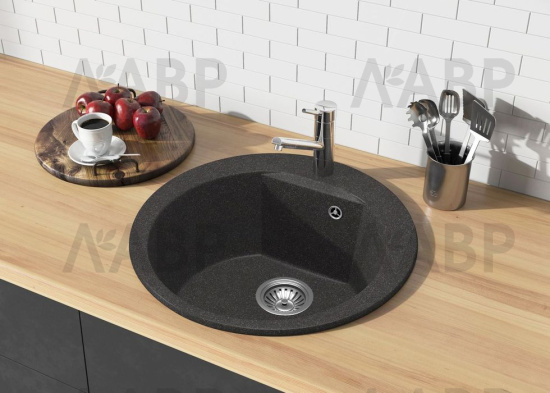Мойка мраморная Atol-520 №16 черный d520*200мм / 62560 / оптом и в розницу / мебельная фурнитура "ЛАВР"