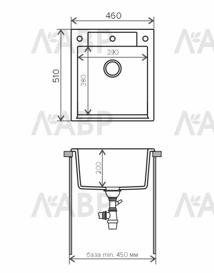 Мойка мраморная Argo 460 №16 черный 460*510*200мм / 62514 / оптом и в розницу / мебельная фурнитура "ЛАВР"