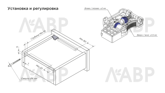 Направляющие скрытого монтажа с доводчиком частичного выдвижения 450мм Laurus PRO Монолит / 509184 / оптом и в розницу / мебельная фурнитура "ЛАВР"