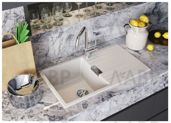 мойка кварцевая Tolero Loft TL-750 №923 белый 750*435*200мм (дефект) / 62347-1 / оптом и в розницу / мебельная фурнитура "ЛАВР"