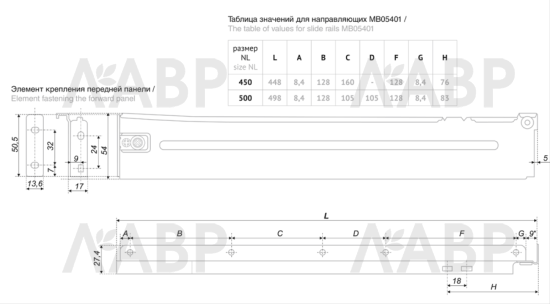 Металлобоксы 500*54мм белые MB05401W/500 Boyard / 709281 / оптом и в розницу / мебельная фурнитура "ЛАВР"