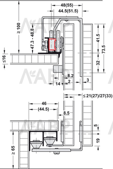 Hangroller 50 опорная колодка для ходового профиля, серый 400.96.060 Hafele / 49149 / оптом и в розницу / мебельная фурнитура "ЛАВР"