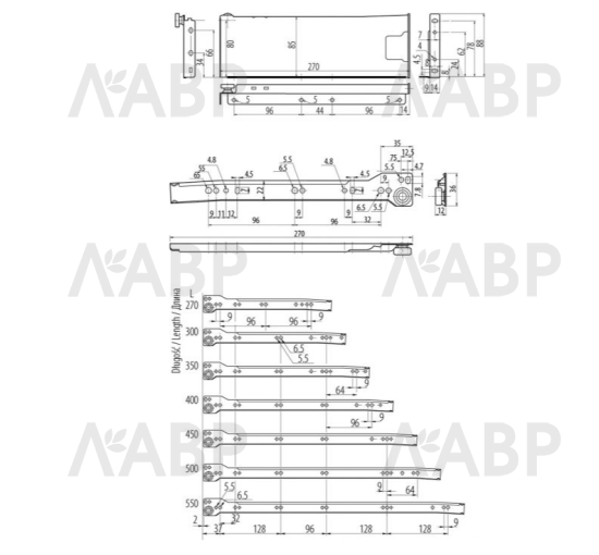 металлобоксы GTV 500*54мм, 25кг, белый(10шт)/MP-054500-10 / 09680 / оптом и в розницу / мебельная фурнитура "ЛАВР"