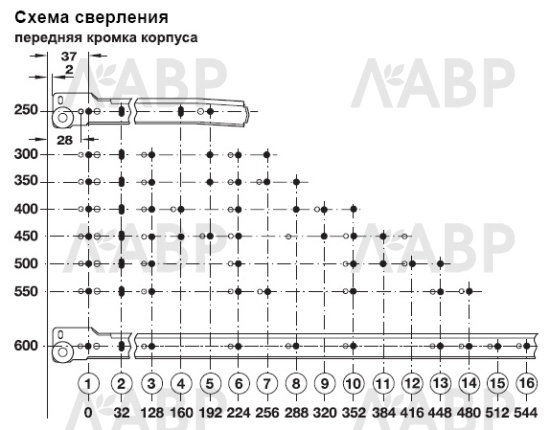 Направляющие роликовые 550мм белые 423.08.756 Hafele / 49403 / оптом и в розницу / мебельная фурнитура "ЛАВР"