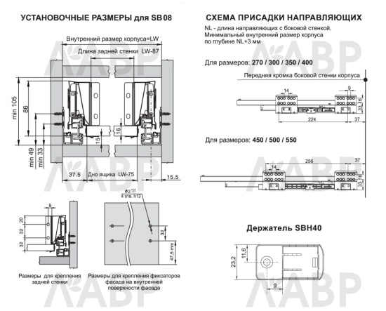 Комплект продольных прямоугольных рейлингов 500мм для ящика СТАРТ серый SBR09/GR/500 Boyard / 709417 / оптом и в розницу / мебельная фурнитура "ЛАВР"