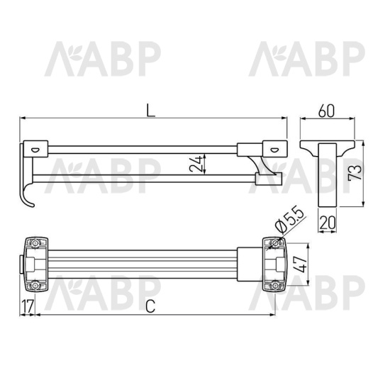 Штанга выдвижная 300мм хром/черный WW-WSD300-01B GTV / 23108 / оптом и в розницу / мебельная фурнитура "ЛАВР"