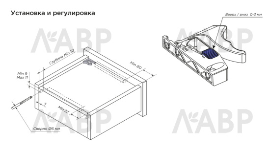 направляющие 100% скрытого монтажа с доводчиком 500 мм Laurus PRO Слим / 509240 / оптом и в розницу / мебельная фурнитура "ЛАВР"