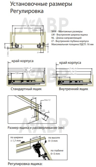 Firmax Smartline направляющие скрытого монтажа, доводчик, Soft-Close 500мм/FRM0444.S50 / 09776 / оптом и в розницу / мебельная фурнитура "ЛАВР"